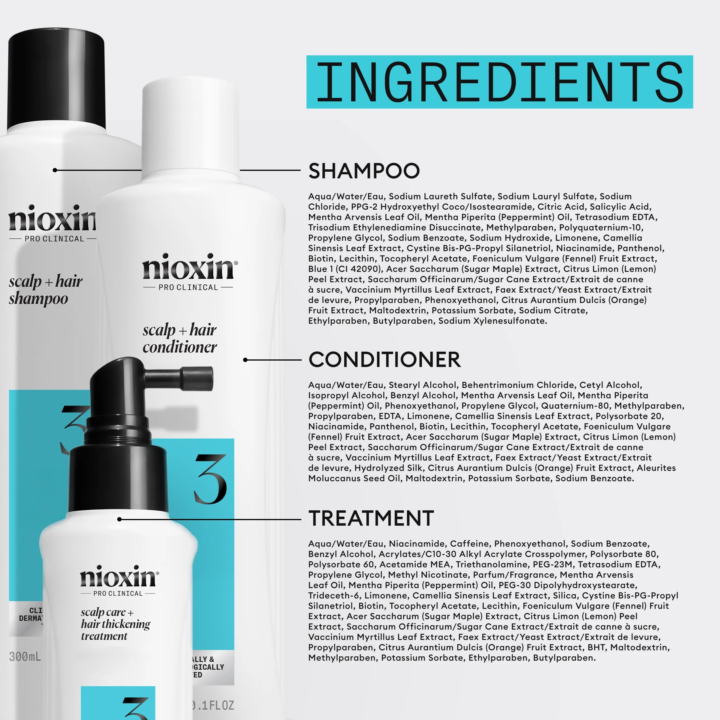 Nioxin Scalp + Hair Thickening System 3 - Includes Shampoo, Conditioner and Scalp Treatment