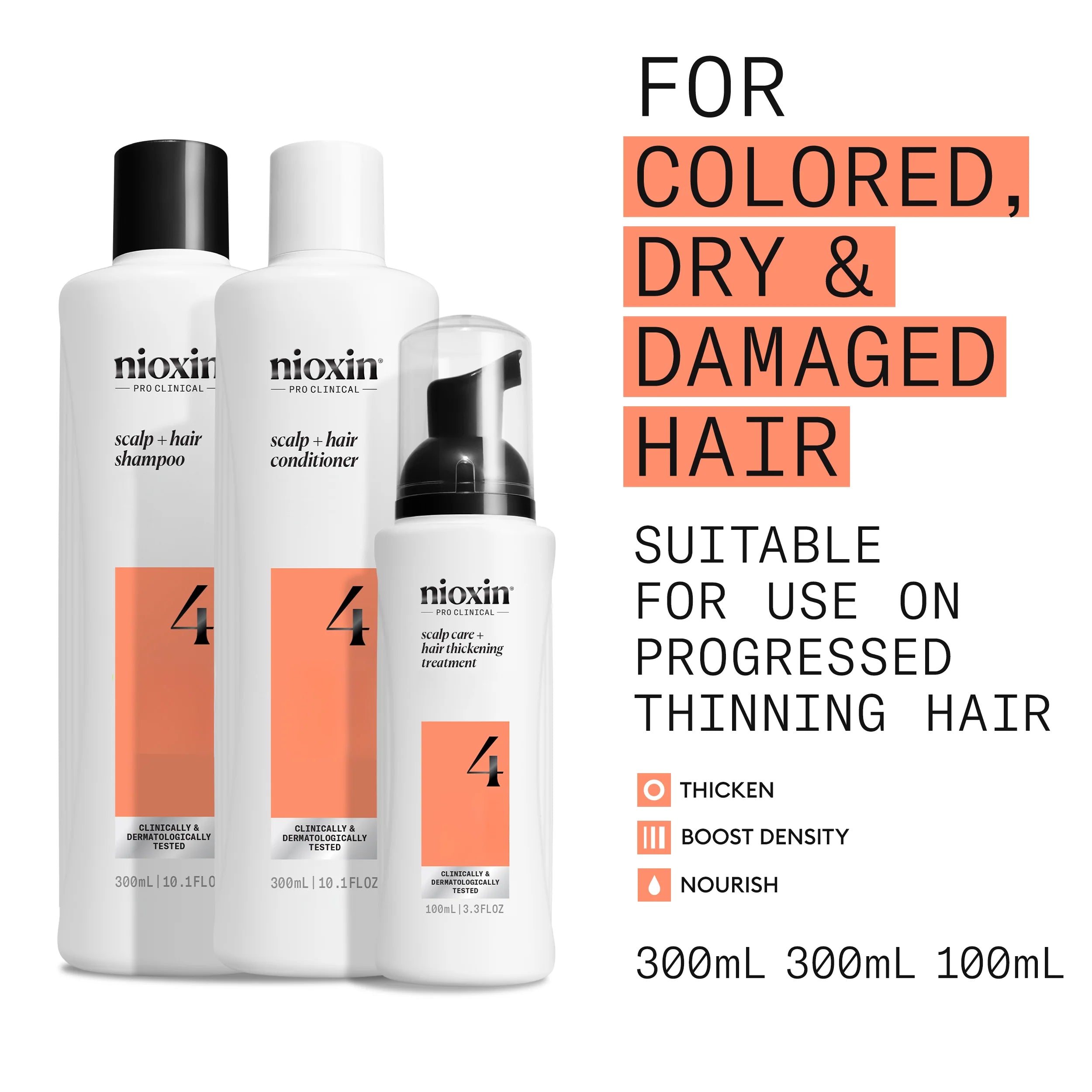 Nioxin Scalp + Hair Thickening System 4 - Includes Shampoo, Conditioner and Scalp Treatment